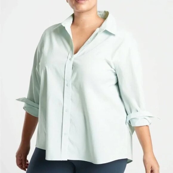 Athleta Midtown Button Up Shirt Size 1X Halcyon Blue Work Career Travel Office - Picture 1 of 10